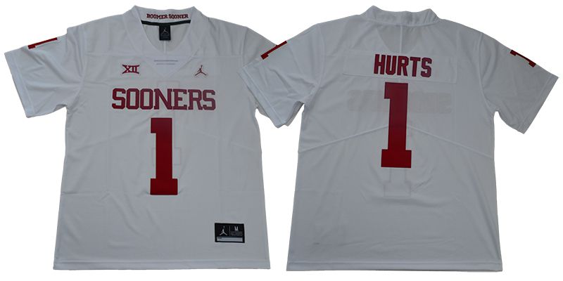 Men Oklahoma Sooners #1 Hurts Jordan White NCAA Jerseys->ncaa teams->NCAA Jersey